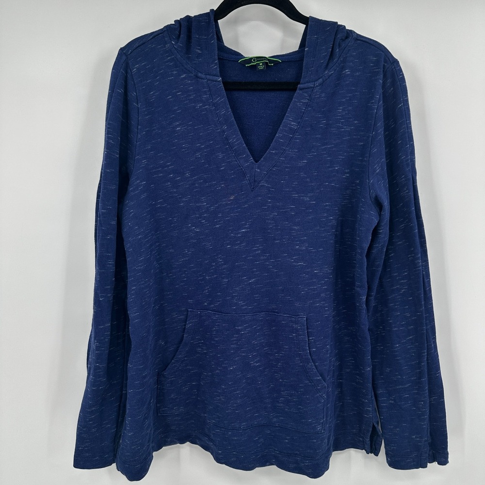 C Wonder Navy Blue Space Dye V-Neck Pullover Hoodie Kangaroo Pocket Medium